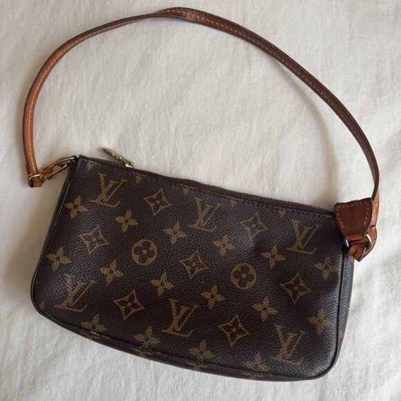 Louis Vuitton Monogram Bag Pochette Brown Authentic Pouch Clutch - Picture 1 of 10